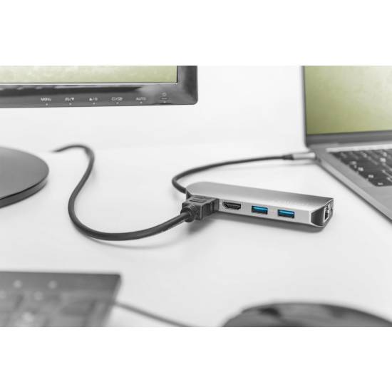 Hub USB-C -> USB 3.0 x2 HDMI x2 4K RJ45 PD 100W Digitus DA-70884