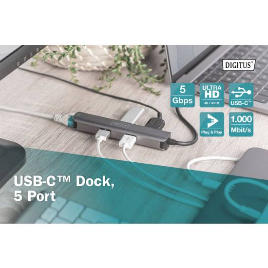 Hub USB-C -> USB 3.0 x3 HDMI 4K RJ45 Digitus DA-70892