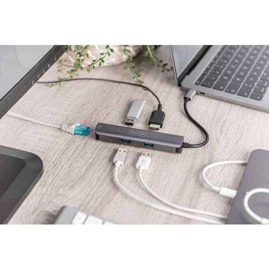 Hub USB-C -> USB 3.0 x3 HDMI 4K RJ45 Digitus DA-70892