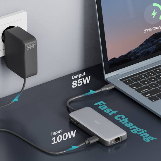 Stacja dokująca USBC 7-portów HDMI 4K RJ45 USB 3.2 x2 USBC PD 100W czytnik kart Digitus DA-70914