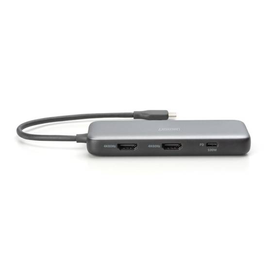 Stacja dokująca USBC 8-portów HDMI 4K x2 RJ45 USB 3.2 x2 USBC PD 100W czytnik kart Digitus DA-70915