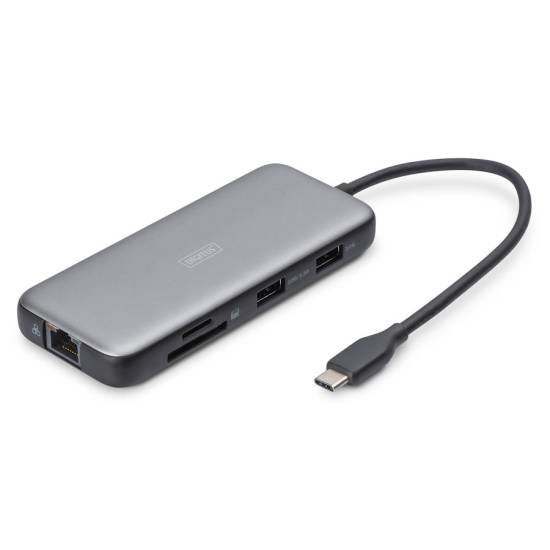 Stacja dokująca USBC 8-portów HDMI 4K x2 RJ45 USB 3.2 x2 USBC PD 100W czytnik kart Digitus DA-70915
