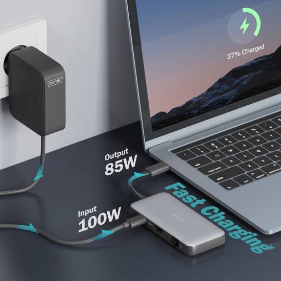 Stacja dokująca USBC 7-portów HDMI 4K RJ45 USB 3.2 x2 USBC PD 100W czytnik kart Digitus DA-70916