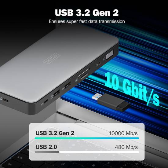 Stacja dokująca USBC 11-portów HDMI 4K x2 RJ45 USB 3.2 x2 USB-C 3.2 x1 zasilacz 150W czytnik kart Digitus DA-70917
