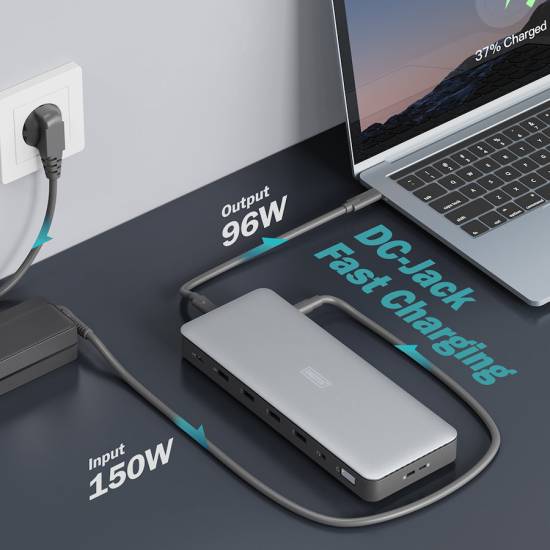 Stacja dokująca USBC 13-portów HDMI 4K x3 DP 4k x2 RJ45 2.5Gbit USB 3.2 x4 USBC 32 x1 zasilacz 150W Digitus DA-70918