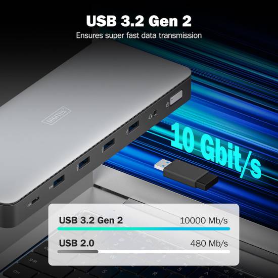 Stacja dokująca USBC 13-portów HDMI 4K x3 DP 4k x2 RJ45 2.5Gbit USB 3.2 x4 USBC 32 x1 zasilacz 150W Digitus DA-70918