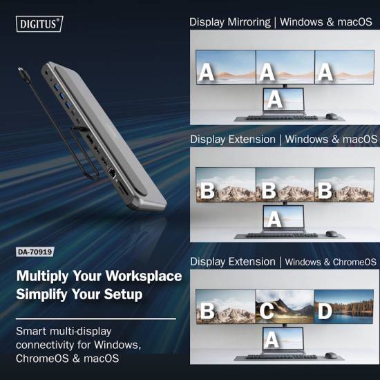 Stacja dokująca 12port USB-C HDMI x2 DP x1 RJ45 SD/microSD PD 100W 8K Digitus DA-70919