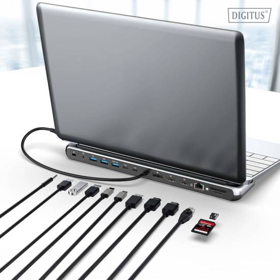 Stacja dokująca 12port USB-C HDMI x2 DP x1 RJ45 SD/microSD PD 100W 8K Digitus DA-70919