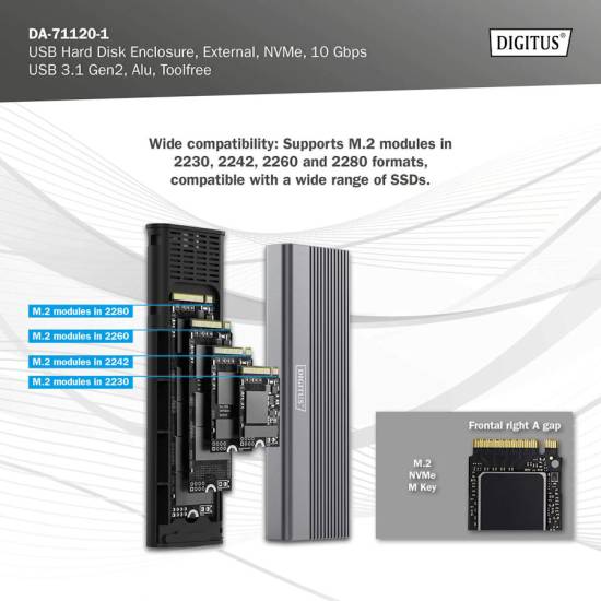 Obudowa SSD M.2 NVMe 10Gbps USB-A 3.1 Gen2 Digitus DA-71120-1