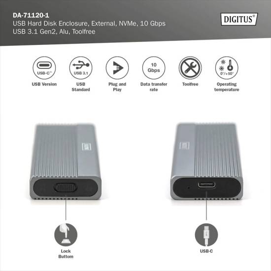 Obudowa SSD M.2 NVMe 10Gbps USB-A 3.1 Gen2 Digitus DA-71120-1