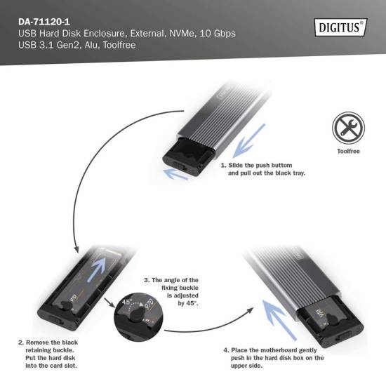 Obudowa SSD M.2 NVMe 10Gbps USB-A 3.1 Gen2 Digitus DA-71120-1