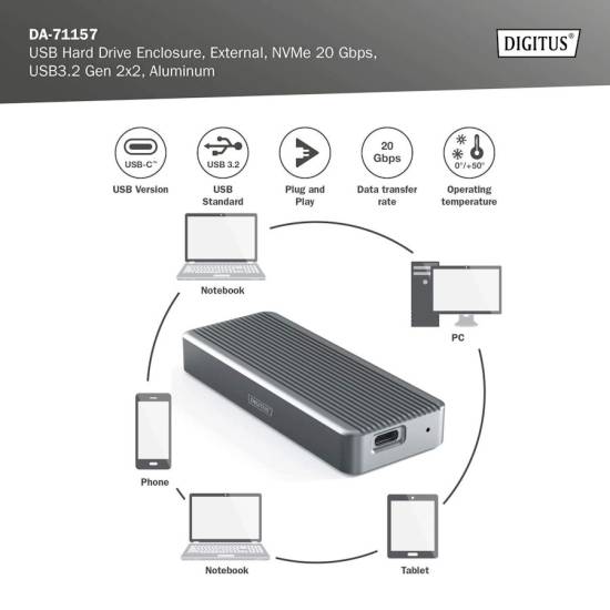 Obudowa SSD M.2 SATA 6Gbps USB-A 3.1 Gen2 Digitus DA-71154