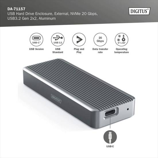 Obudowa SSD M.2 NVMe 20Gbps USB-C 3.2 Gen2x2 Digitus DA-71157