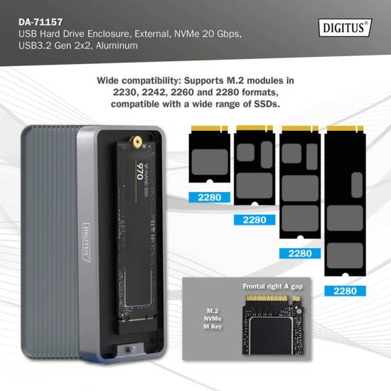 Obudowa SSD M.2 NVMe 20Gbps USB-C 3.2 Gen2x2 Digitus DA-71157