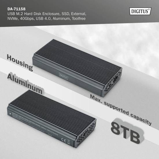 Obudowa SSD M.2 NVMe USB 4.0 USBC 40Gbps beznarzędziowa Digitus DA-71158