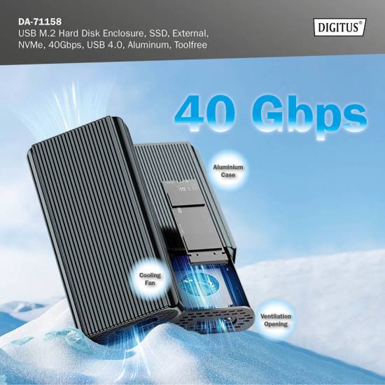 Obudowa SSD M.2 NVMe USB 4.0 USBC 40Gbps beznarzędziowa Digitus DA-71158