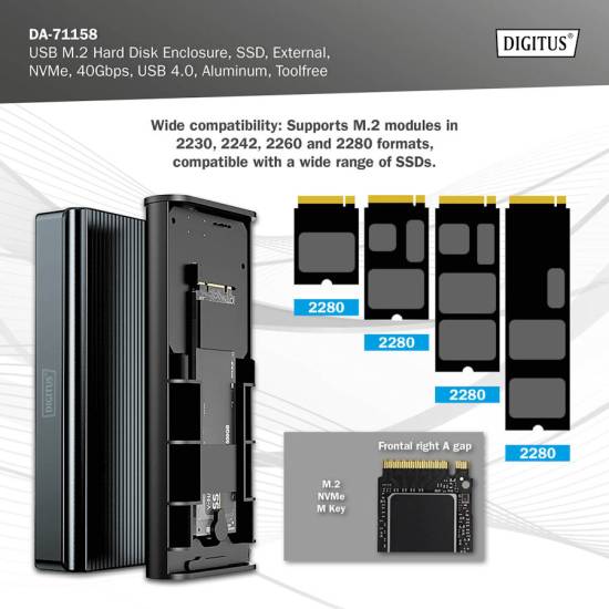 Obudowa SSD M.2 NVMe USB 4.0 USBC 40Gbps beznarzędziowa Digitus DA-71158