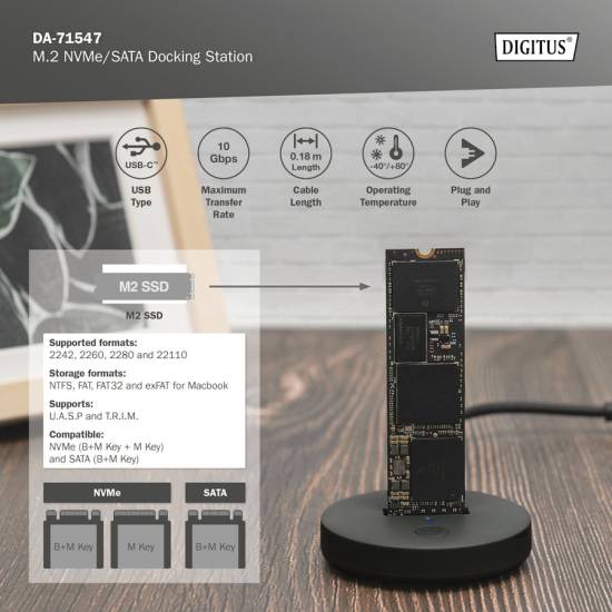 Stacja dokująca USB-C M.2 NVMe/SATA Digitus DA-71547