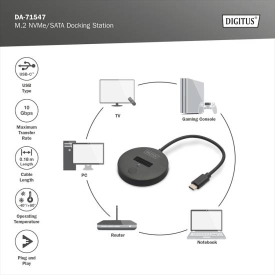 Stacja dokująca USB-C M.2 NVMe/SATA Digitus DA-71547