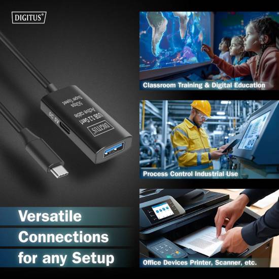 Kabel USB 3.2 USB-C -> USB-A 5G przedłużacz 5m aktywny Digitus DA-73110
