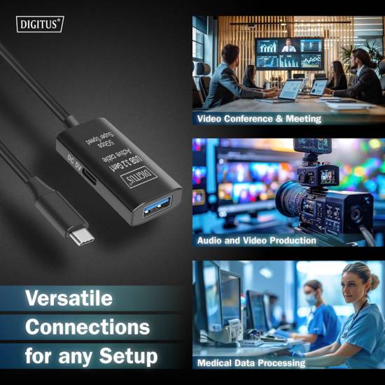 Kabel USB 3.2 USB-C -> USB-A 5G przedłużacz 5m aktywny Digitus DA-73110