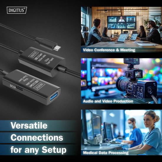 Kabel USB 3.2 USB-C -> USB-A 5G przedłużacz 10m aktywny Digitus DA-73111