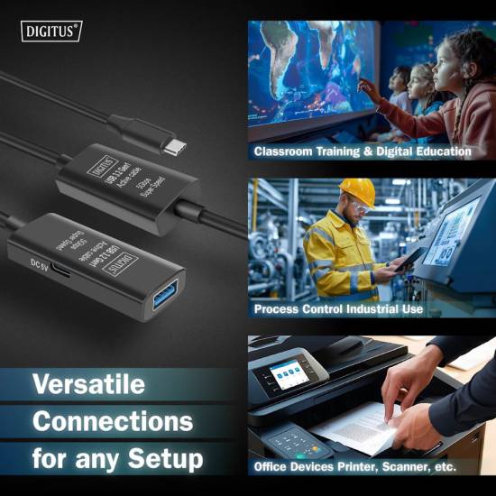 Kabel USB 3.2 USB-C -> USB-A 5G przedłużacz 10m aktywny Digitus DA-73111