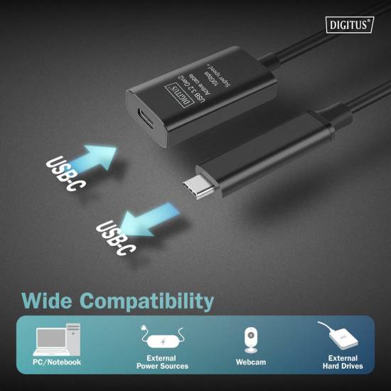 Kabel USB 3.2 USB-C -> USB-C 10G przedłużacz 5m aktywny Digitus DA-73112