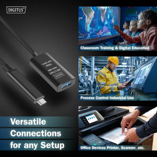 Kabel USB 3.2 USB-C -> USB-A 10G przedłużacz 5m aktywny Digitus DA-73113