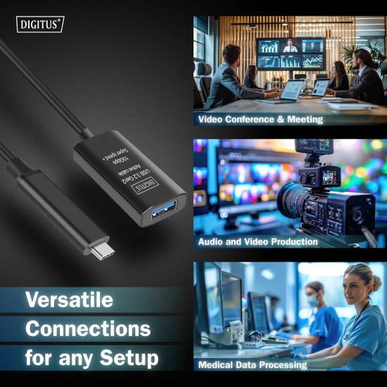 Kabel USB 3.2 USB-C -> USB-A 10G przedłużacz 5m aktywny Digitus DA-73113