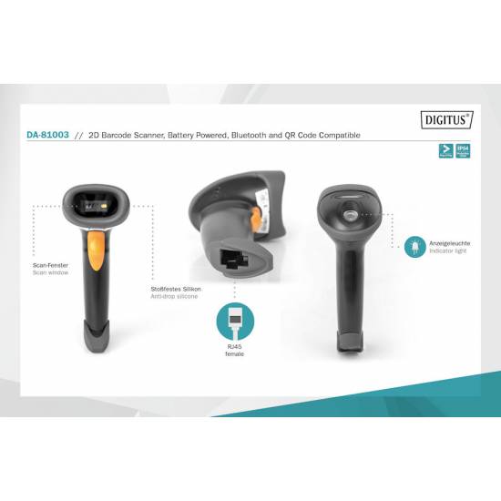 Czytnik kodów kreskowych 1D/2D Digitus DA-81003 Bluetooth bezprzewodowy z uchwytem