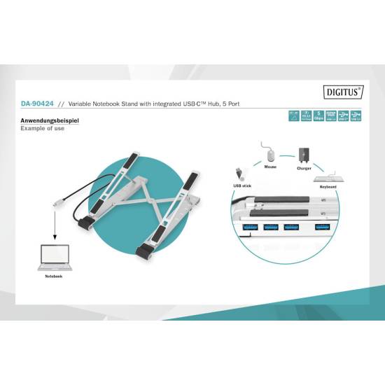 Podstawka pod notebooka z hubem USB-C 5 portów składana Digitus DA-90424