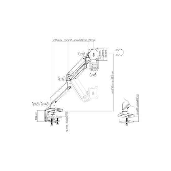 Ramię do monitora LCD ze sprężyną gazową Digitus DA-90426