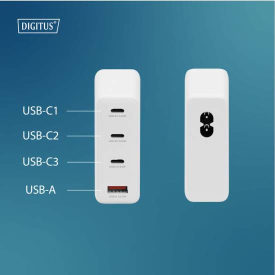 Ładowarka sieciowa zasilacz 140W GaN II USB-A x1 USB-C x3 Digitus DA-10305