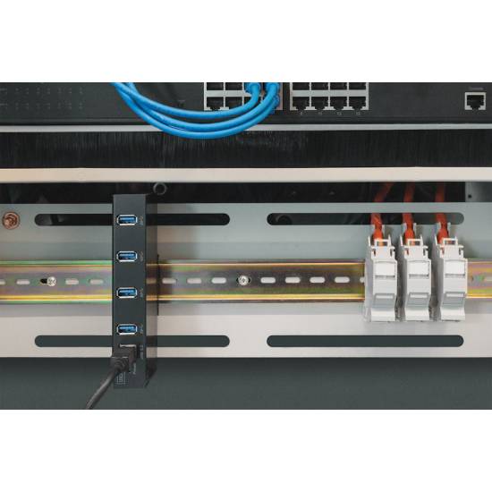 Hub USB 3.0 4-portowy przemysłowy metalowa obudowa aktywny Digitus DA-70257