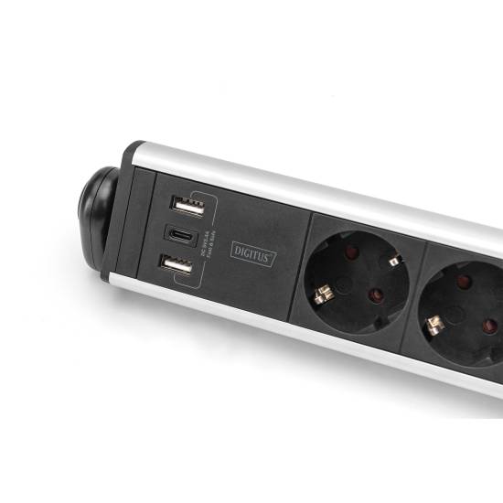 Listwa zasilająca 6-gniazd 2x USB A 1x USB C na biurko 1,5m Digitus DA-70624