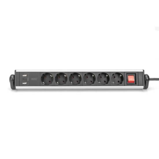 Listwa zasilająca 6-gniazd 2x USB A 1x USB C na biurko 1,5m Digitus DA-70624