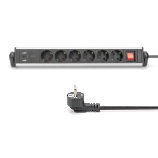 Listwa zasilająca 6-gniazd 2x USB A 1x USB C na biurko 1,5m Digitus DA-70624