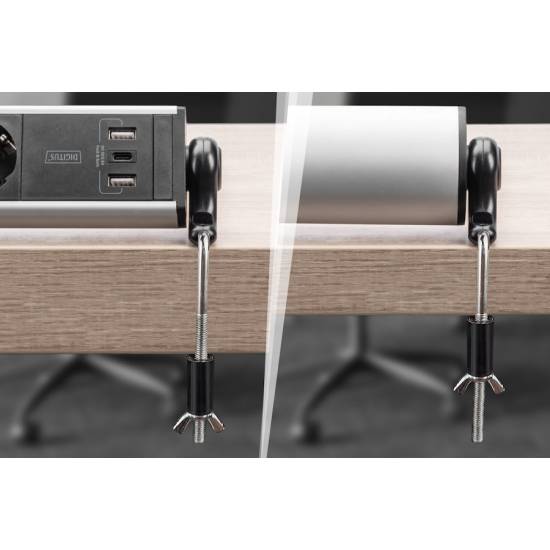 Listwa zasilająca 6-gniazd 2x USB A 1x USB C na biurko 1,5m Digitus DA-70624