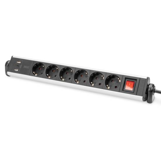 Listwa zasilająca 6-gniazd 2x USB A 1x USB C na biurko 1,5m Digitus DA-70624