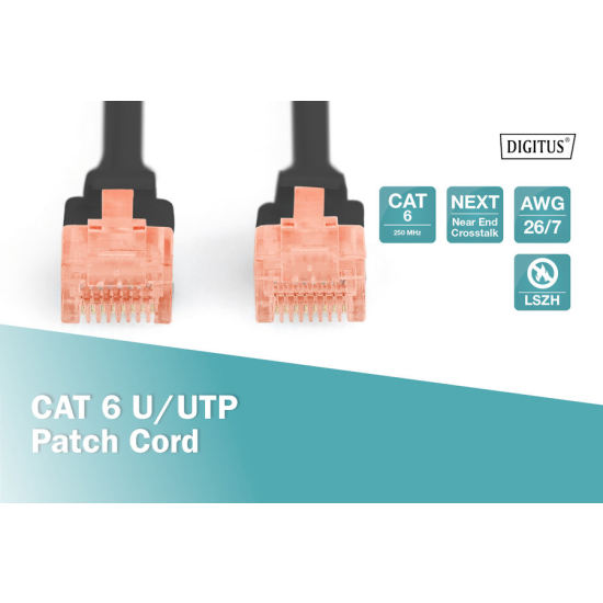 Patch cord U-UTP kat. 6 AWG 26/7 LSOH 10,0m czarny Digitus DK-1617-100/BL
