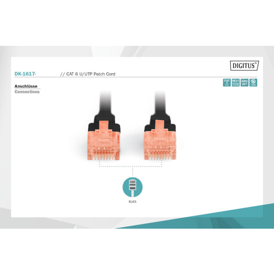 Patch cord U-UTP kat. 6 AWG 26/7 LSOH 10,0m czarny Digitus DK-1617-100/BL