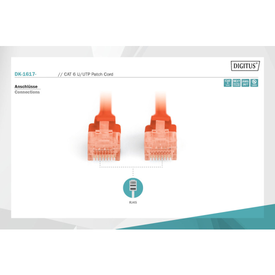 Patch cord U-UTP kat. 6 AWG 26/7 LSOH 2,0m szary Digitus DK-1617-020