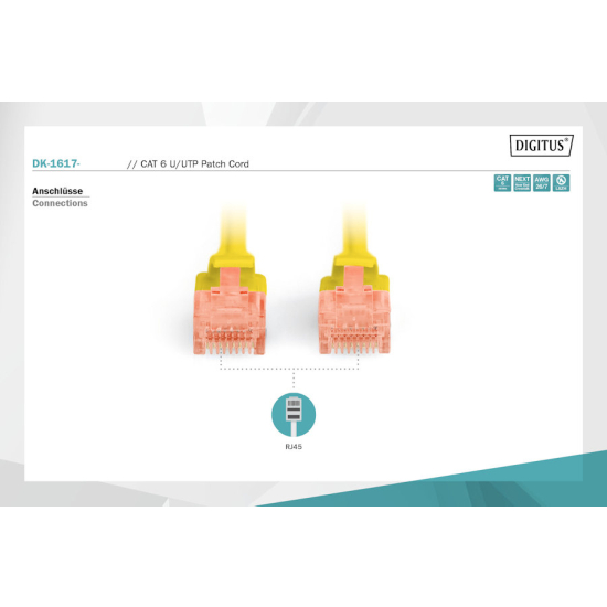 Patch cord U-UTP kat. 6 AWG 26/7 LSOH 3,0m żółty Digitus DK-1617-030/Y