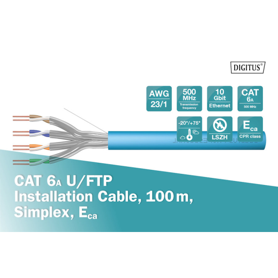 Kabel instalacyjny kat.6A U/FTP Dca AWG 23/1 LSOH 100m niebieski Digitus DK-1624-A-VH-1