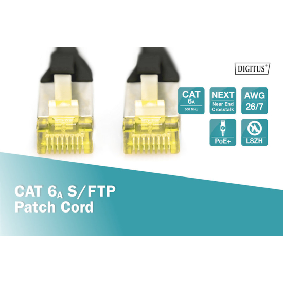 Patch cord S-FTP kat. 6A AWG 26/7 LSOH 7,0m czarny Digitus DK-1644-A-070/BL