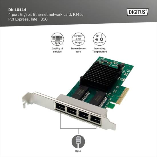 Karta PCI Express sieciowa 1Gbps 4-portowa Intel I350 Digitus DN-10114
