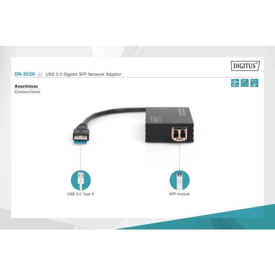 Karta sieciowa USB 3.0 -> światłowód Gigabit SFP Digitus DN-3026