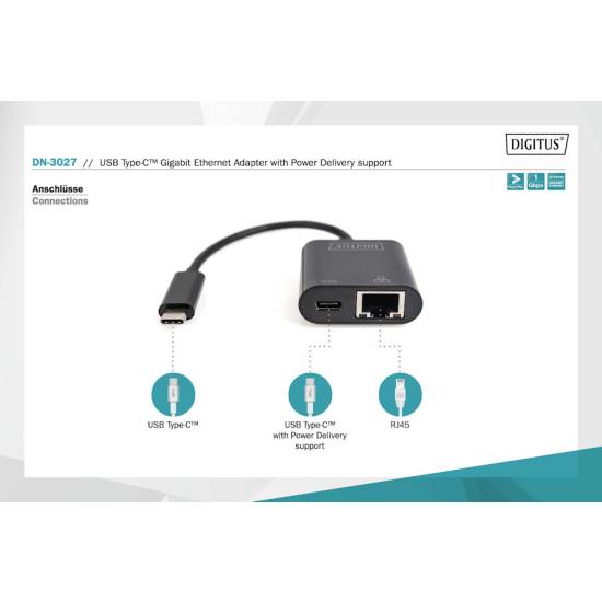 Karta sieciowa USB C -> RJ45 1Gbps PD 60W Digitus DN-3027