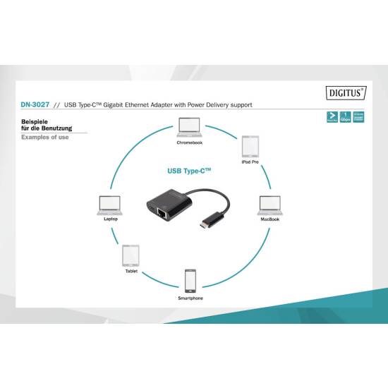 Karta sieciowa USB C -> RJ45 1Gbps PD 60W Digitus DN-3027